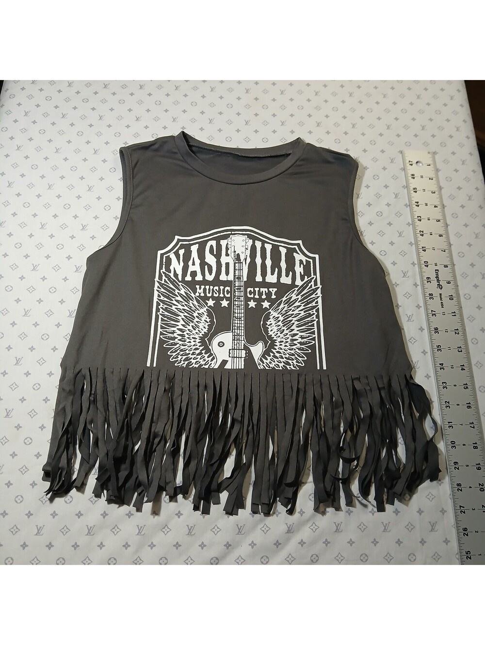 Shein Y2K Fringe Tank Top Gray Nashville Music City Graphic Sleeveless XS